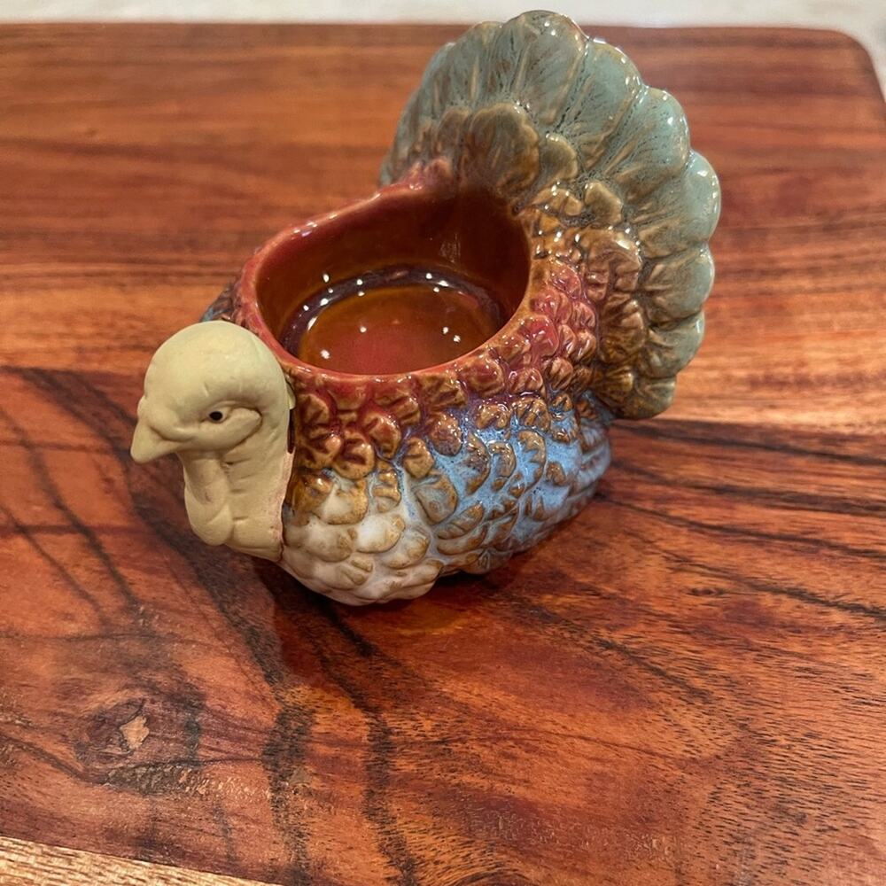 Multicolor Ceramic Turkey tealight candle holder 3"